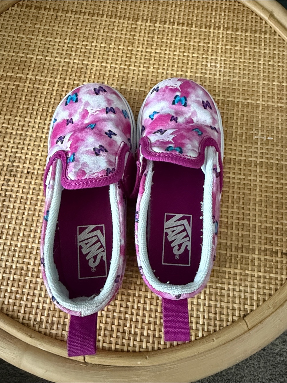 Vans Kids Pink Tie-Dye Slip-On Sneakers with Blue & Purple Accents